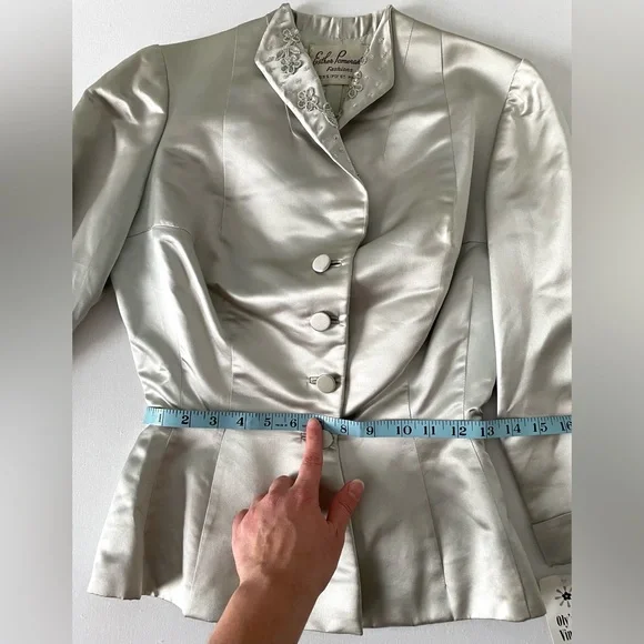 Vintage Silk Beaded Button Long Sleeve Blazer Esther Pomerantz Blue Silver Small - Picture 14 of 15